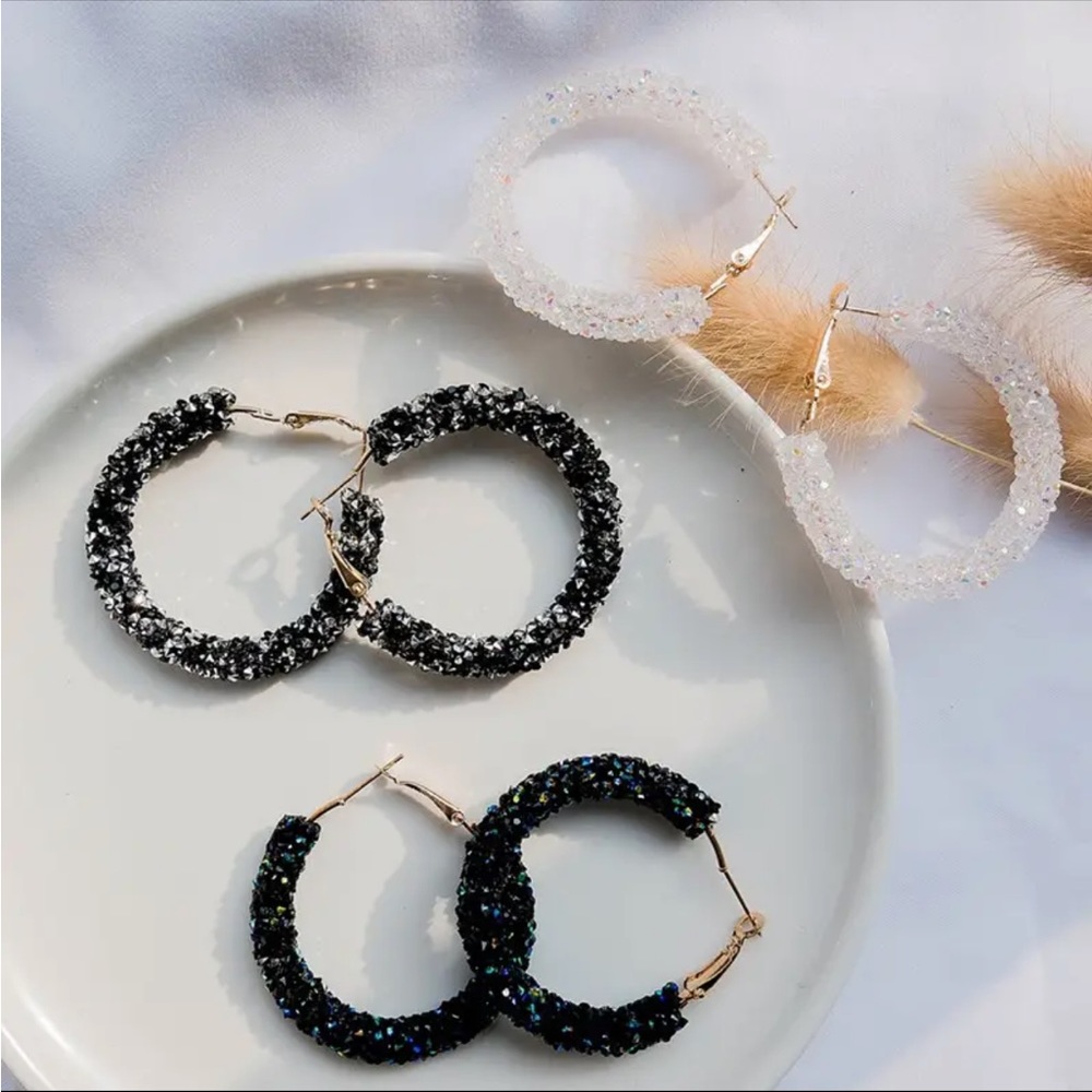 White Crystal Glimmer Hoop Earrings - Picture 2 of 2